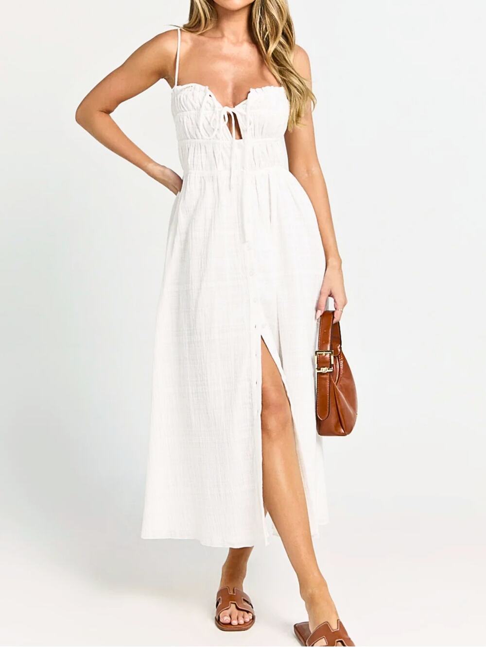 Showpo White Cotton Midi Dress Size 6 Lucienne Boho Cottage Peasant Beach Casual